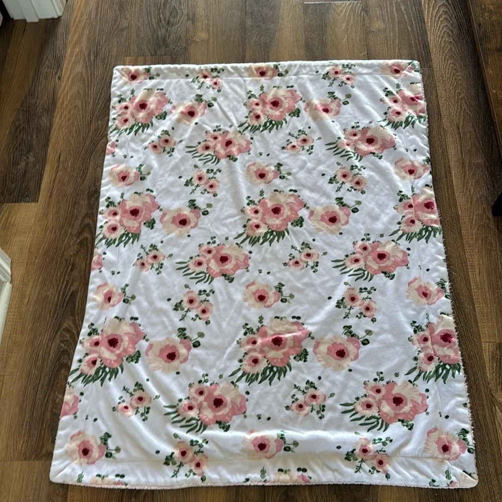 Pink Floral Pink Sherpa, Baby Blanket super soft